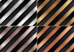 Set of abstract luxury black and silver, golden, pink gold, copper gradient color diagonal stripes pattern background texture vector