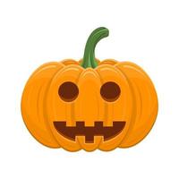 Halloween pumpkin isolated on white background. Cartoon orange pumpkin with smile, funny face. The main symbol of the Halloween, autumn holidays. Vector illustration for any design.