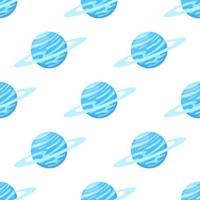 Seamless pattern with Uranus planet isolated on white background. Planet of solar system. Cartoon style vector illustration for any design.
