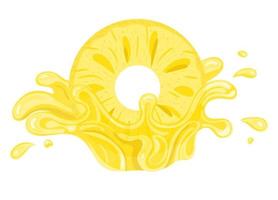 explosión de salpicaduras de jugo amarillo de piña fresca aislada en fondo blanco. jugo de frutas de verano. ilustración vectorial para cualquier diseño. vector