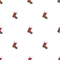 Seamless pattern with christmas socks on white background. Red green sock. Vector illustration.