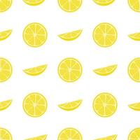 Seamless pattern with fresh half, slice lemon fruit on white background. Vector illustration for design, web, wrapping paper, fabric, wallpaper