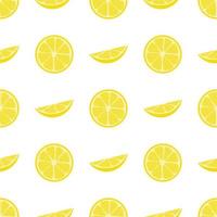 Seamless pattern with fresh half, slice lemon fruit on white background. Vector illustration for design, web, wrapping paper, fabric, wallpaper