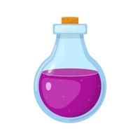 poción mágica en botella con líquido púrpura aislado sobre fondo blanco. elixir químico o de alquimia. ilustración vectorial para cualquier diseño. vector