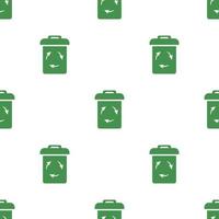 Seamless pattern with trash icon. Green ecological sign. Protect planet. Vector illustration for design, web, wrapping paper, fabric, wallpaper