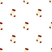 Seamless pattern with christmas socks on white background. White red sock. Vector illustration.