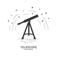 Silhouette icon of telescope. Telescope logo. Space exploration and adventure symbol. Concept of world explore. Clean and modern vector illustration for design, web.