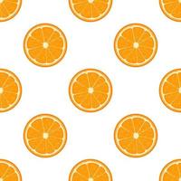 Seamless pattern with fresh half orange fruit on white background. Tangerine. Organic fruit. Cartoon style. Vector illustration for design, web, wrapping paper, fabric, wallpaper