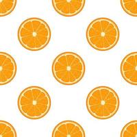 Seamless pattern with fresh half orange fruit on white background. Tangerine. Organic fruit. Cartoon style. Vector illustration for design, web, wrapping paper, fabric, wallpaper