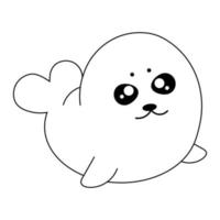 Kawaii Harp Baby Seal. Cute cartoon character. Vector illustration isolated on white background.