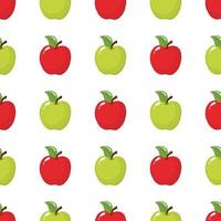 Seamless pattern with red and green apples on white background. Organic fruit. Cartoon style. Vector illustration for design, web, wrapping paper, fabric, wallpaper