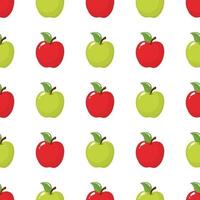 Seamless pattern with red and green apples on white background. Organic fruit. Cartoon style. Vector illustration for design, web, wrapping paper, fabric, wallpaper