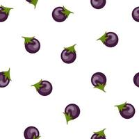 Seamless Pattern with Fresh Eggplant Vegetable isolated on white background. Cartoon Flat Style. Vector illustration for Your Design, Web, Wrapping Paper, Fabric, Wallpaper.