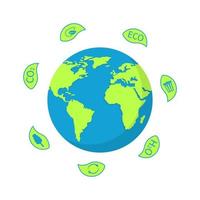 globo terráqueo con hojas para el día mundial del medio ambiente. planeta ecología. diseño ecológico. ilustración vectorial vector