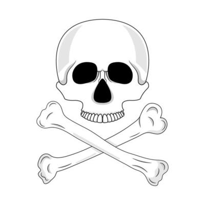 Skull and crossed bones isolated on white background. Cartoon human skull. Vector illustration for any design.