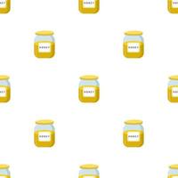 Seamless pattern with honey jar on white background. Natural healthy food production honey. Vector illustration for design, web, wrapping paper, fabric, wallpaper