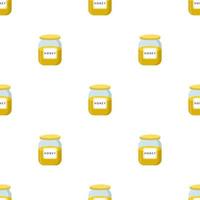 Seamless pattern with honey jar on white background. Natural healthy food production honey. Vector illustration for design, web, wrapping paper, fabric, wallpaper