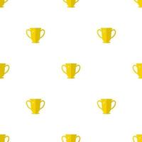Seamless pattern with winner trophy cup icon. First place. Flat golden trophy isolated on white background. Vector illustration for design, web, wrapping paper, fabric, wallpaper.
