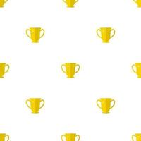 Seamless pattern with winner trophy cup icon. First place. Flat golden trophy isolated on white background. Vector illustration for design, web, wrapping paper, fabric, wallpaper.