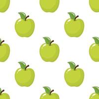 Seamless pattern with green apples on white background. Organic fruit. Cartoon style. Vector illustration for design, web, wrapping paper, fabric, wallpaper