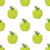 Seamless pattern with green apples on white background. Organic fruit. Cartoon style. Vector illustration for design, web, wrapping paper, fabric, wallpaper