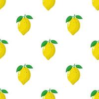 Seamless pattern with fresh whole lemon fruit on white background. Vector illustration for design, web, wrapping paper, fabric, wallpaper