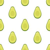 Seamless pattern with fresh half avocado isolated on white background. Organic food. Cartoon style. Vector illustration for design, web, wrapping paper, fabric, wallpaper.