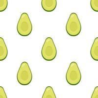 Seamless pattern with fresh half avocado isolated on white background. Organic food. Cartoon style. Vector illustration for design, web, wrapping paper, fabric, wallpaper.