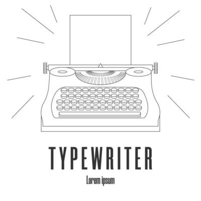 Line style icon of a typewriter machine. Logo, emblem. Journalist equipment. Vintage tehnology. Keyboard. Antique equipment. Clean and modern vector illustration for design, web.