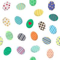 Seamless Pattern with Different Easter Eggs on white. Perfect for Wrapping Paper, Wallpaper, Fabric. Vector illustration for Your Design, Web.