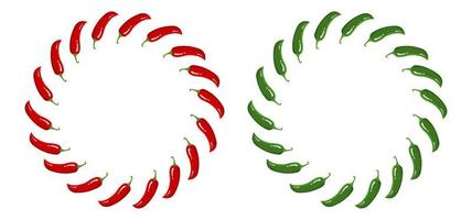 corona de pimiento rojo y verde. verduras frescas aisladas sobre fondo blanco. marco circular de pimienta para el mercado, diseño de recetas. estilo plano de dibujos animados. ilustración vectorial para su diseño, web. vector