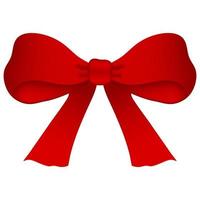 Red bow isolated on white background. Red satin bow with shadow, wrap element template. Vector illustration for your design.