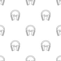 Seamless pattern with line style icon of headphone with sound wave on white background. Recording studio. Vector illustration for design, web, wrapping paper, fabric