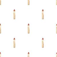 Seamless pattern with burning candle from paraffin wax on white background. Cartoon style. Vector illustration.