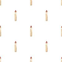 Seamless pattern with burning candle from paraffin wax on white background. Cartoon style. Vector illustration.