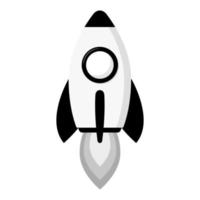 Black and white rocket ship isolated on white background. Space rocket launch. Project start up and development process. Innovation product, creative idea. Vector illustration for any design.