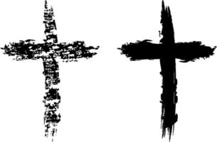 Grunge Religion Cross . Black Paint . vector