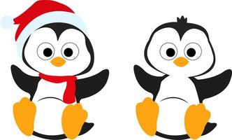 tarjeta de navidad con pingüinos sosteniendo una cadena de luces. Felices Fiestas vector