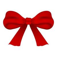 Red bow isolated on white background. Red satin bow with shadow, wrap element template. Vector illustration for your design.