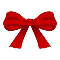 Red bow isolated on white background. Red satin bow with shadow, wrap element template. Vector illustration for your design.