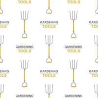 Seamless pattern with cartoon pitchforks on white background. Gardening tool. Vector illustration for any design