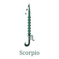 Scorpio Sword. Zodiac Sign. Flat Cartoon Zodiacal Weapon. One of 12 Zodiac Weapons. Vector Astrological, Horoscope Sign. Vector illustration isolated on white background