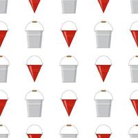 Seamless pattern with fire bucket and tin bucket empty or with water on white background. Cartoon style. Vector illustration for any design.