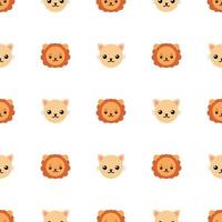 Seamless pattern with cute cat and lion. Vector illustration for design, web, wrapping paper, fabric, wallpaper.