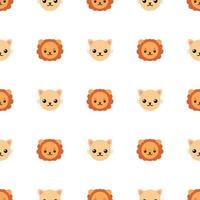 Seamless pattern with cute cat and lion. Vector illustration for design, web, wrapping paper, fabric, wallpaper.