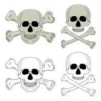 Set of skulls with crossed bones isolated on white background. Cartoon human skull with jaw. Vector illustration for any design.