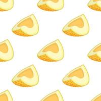 Seamless pattern with fresh cut slice melon fruit on white background. Honeydew melon. Summer fruits for healthy lifestyle. Organic fruit. Cartoon style. Vector illustration for any design.