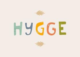 Hygge text headline logotype with leaf vector