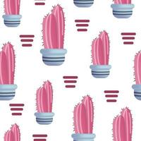 Vector seamless pattern with cactus and geometric figures. Cute pink cactus. Repeating hand drawn background.