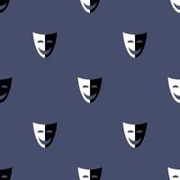 Seamless pattern with theatrical mask icon. Two parties of mask. Black and white, the good and evil. Vector illustration for design, web, wrapping paper, fabric, wallpaper.